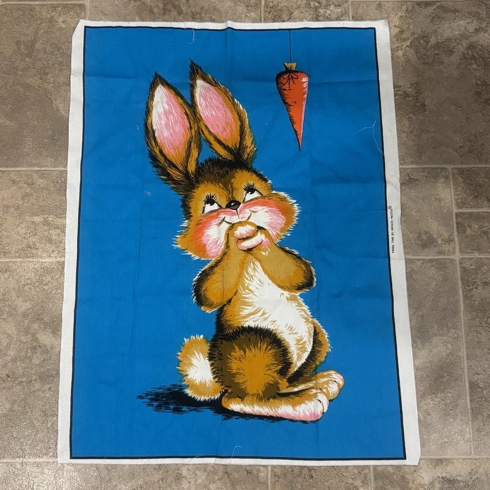 Vintage Panel Time Bunny Rabbit Carrot ‎ Fabric Panel Wesco Reltex 28